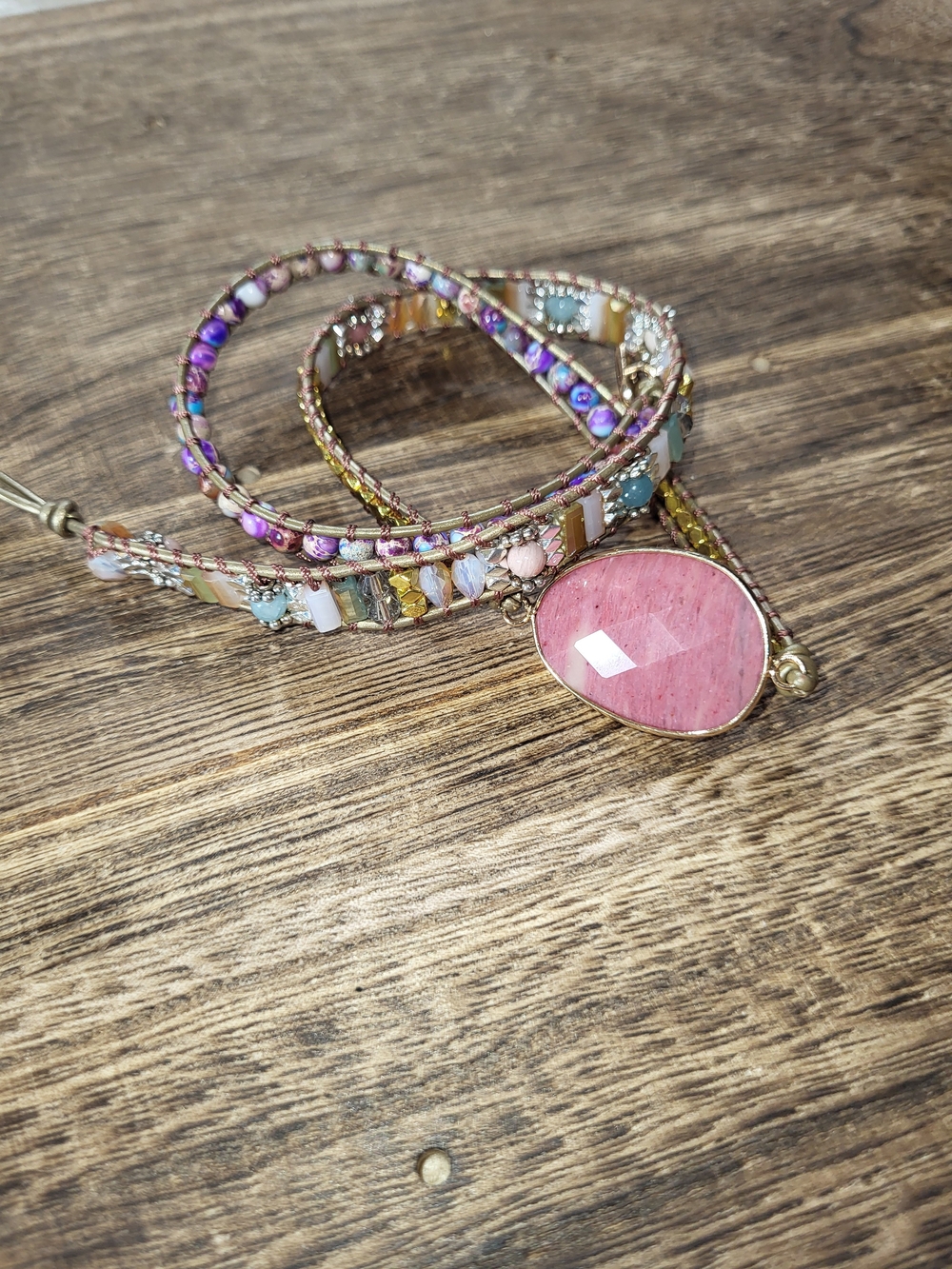 Pink Gemstone Wrap Bracelet - Women Jewelry